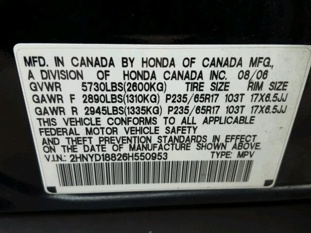 2HNYD18826H550953 - 2006 ACURA MDX TOURIN BLACK photo 10