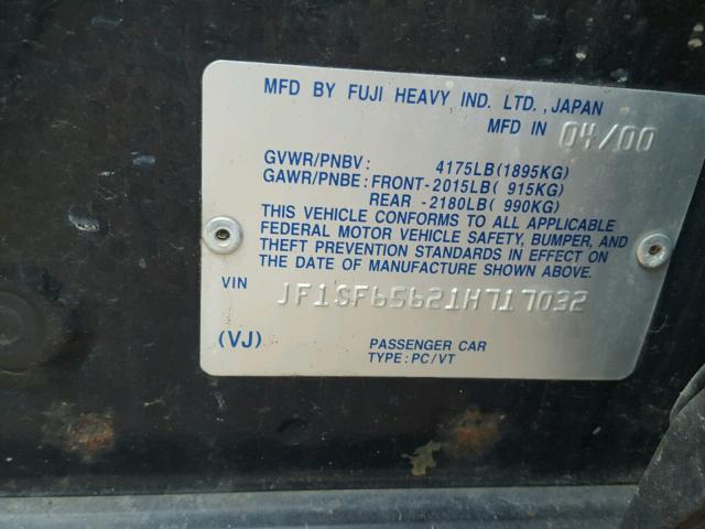 JF1SF65621H717032 - 2001 SUBARU FORESTER S Սև լուսանկար 10