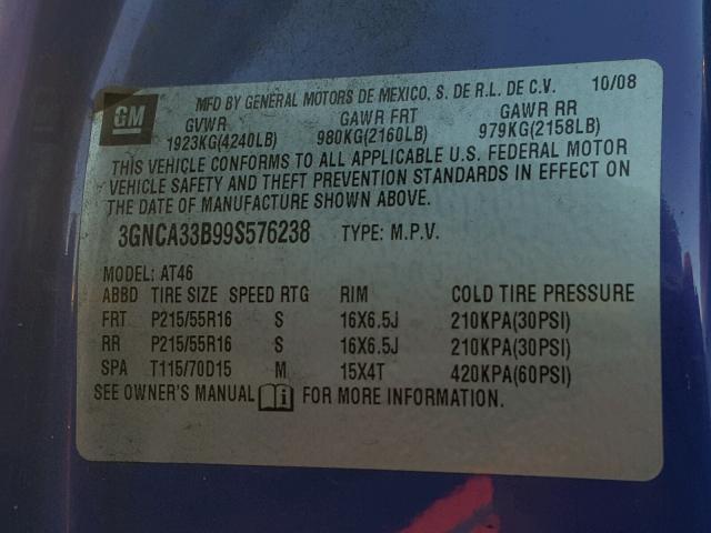 3GNCA33B99S576238 - 2009 CHEVROLET HHR LS Azul foto 10