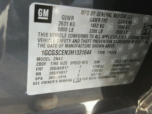 1GCGSCEN3H1331644 - 2017 CHEVROLET COLORADO L GRAY photo 10