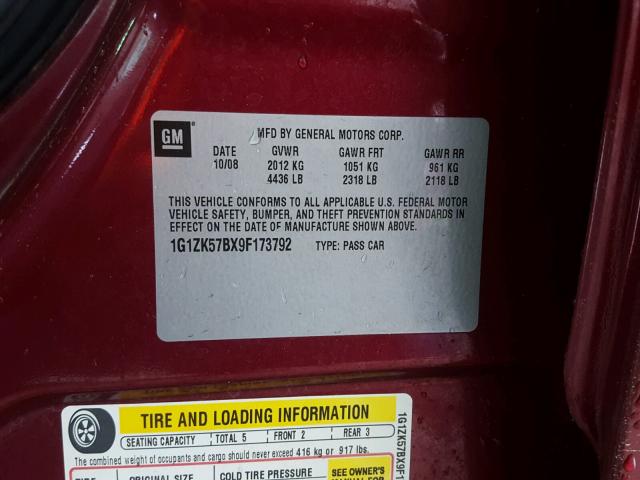 1G1ZK57BX9F173792 - 2009 CHEVROLET MALIBU LTZ 栗色 照片 10