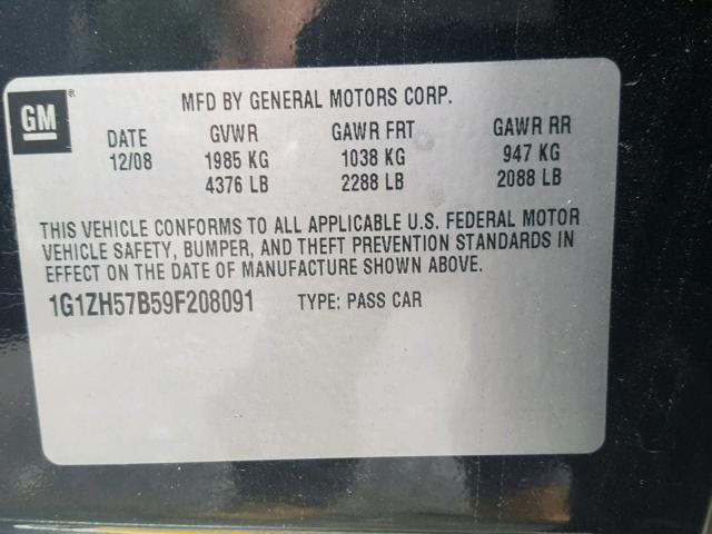 1G1ZH57B59F208091 - 2009 CHEVROLET MALIBU 1LT BLACK photo 10