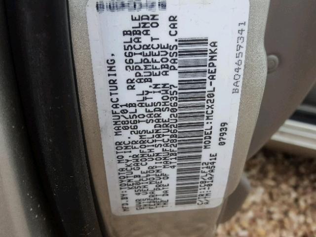 4T1BF28B62U206357 - 2002 TOYOTA AVALON XL GRAY photo 10