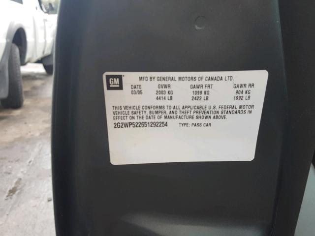 2G2WP522651292254 - 2005 PONTIAC GRAND PRIX TEAL photo 10