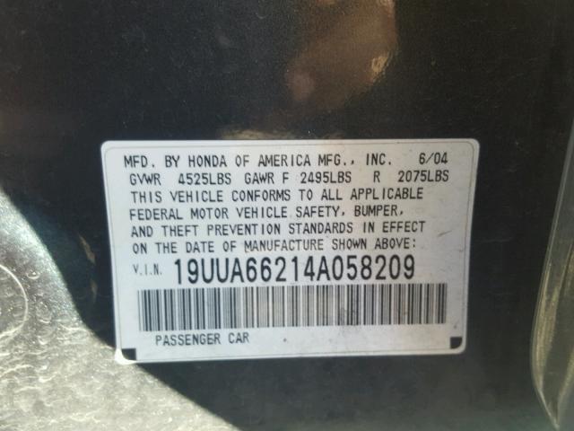 19UUA66214A058209 - 2004 ACURA TL GREEN photo 10