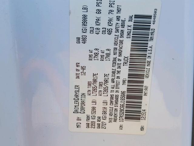 1D7KS28C66J165606 - 2006 DODGE RAM 2500 S თეთრი ფოტო 10