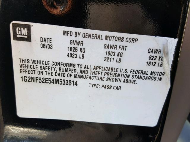 1G2NF52E54M533314 - 2004 PONTIAC GRAND AM S შავი ფოტო 10