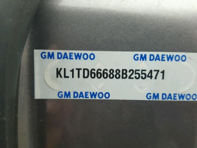 KL1TD66688B255471 - 2008 CHEVROLET AVEO BASE Сұр фото 10