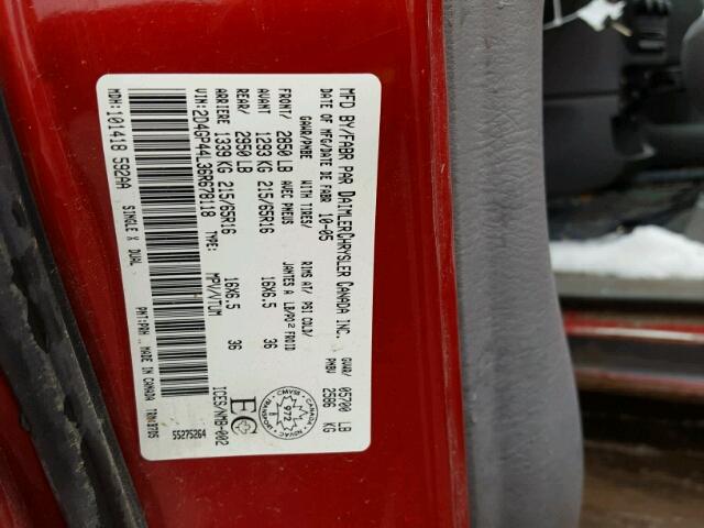 2D4GP44L36R678118 - 2006 DODGE GRAND CARA RED photo 10