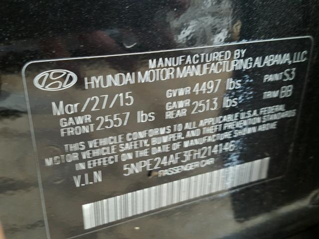 5NPE24AF3FH214146 - 2015 HYUNDAI SONATA SE BLACK photo 10