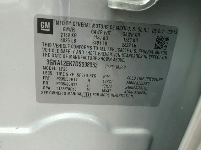 3GNAL2EK7DS598353 - 2013 CHEVROLET CAPTIVA LS 银色 照片 10