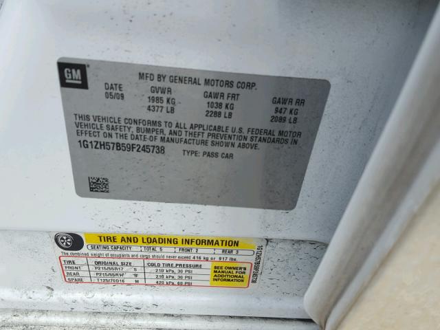 1G1ZH57B59F245738 - 2009 CHEVROLET MALIBU 1LT WHITE photo 10