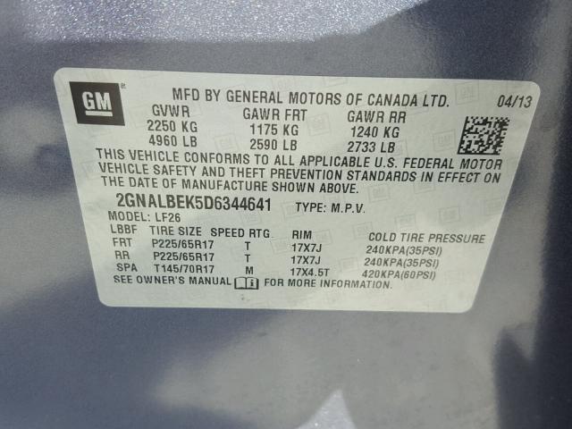 2GNALBEK5D6344641 - 2013 CHEVROLET EQUINOX LS BLUE photo 10