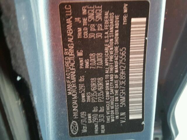 5NMSH73E89H275565 - 2009 HYUNDAI SANTA FE S 蓝色 照片 10