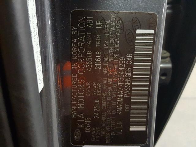 KNAGM4A77F5644299 - 2015 KIA OPTIMA LX CHARCOAL photo 10