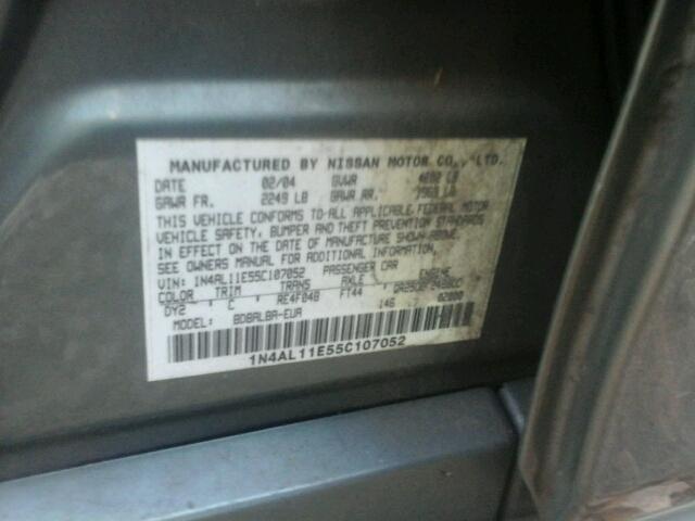 1N4AL11E55C107052 - 2005 NISSAN ALTIMA S GREEN photo 10