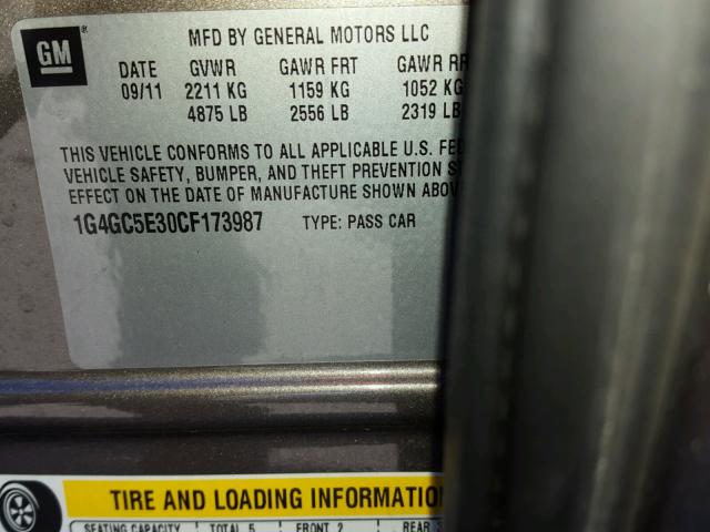 1G4GC5E30CF173987 - 2012 BUICK LACROSSE TAN photo 10