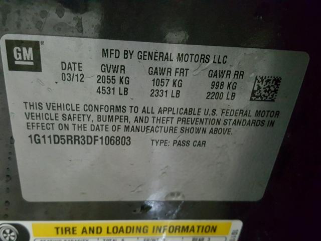 1G11D5RR3DF106803 - 2013 CHEVROLET MALIBU 1LT GRAY photo 10