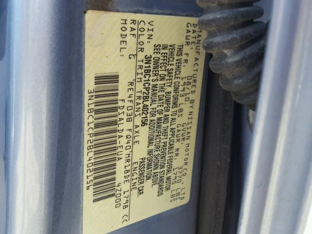 3N1BC1CP2BL402156 - 2011 NISSAN VERSA S BLUE photo 10