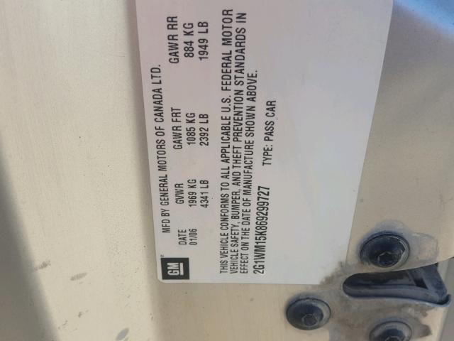 2G1WM15K869299727 - 2006 CHEVROLET MONTE CARL ვერცხლისფერი ფოტო 10