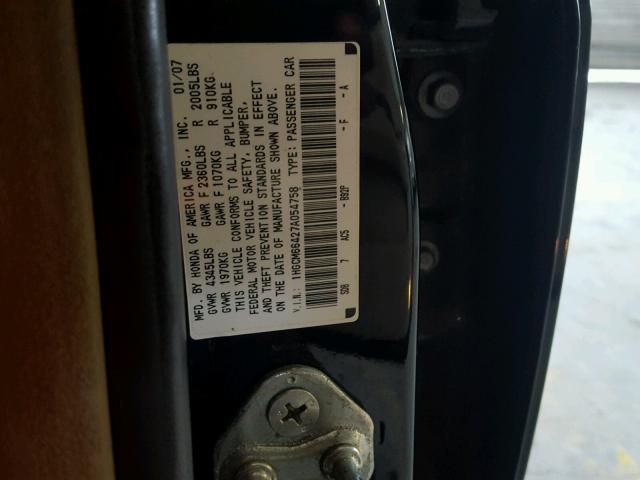 1HGCM66427A054758 - 2007 HONDA ACCORD SE BLACK photo 10