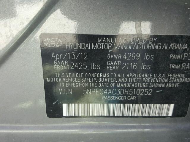 5NPEC4AC3DH510252 - 2013 HYUNDAI SONATA SE GRAY photo 10