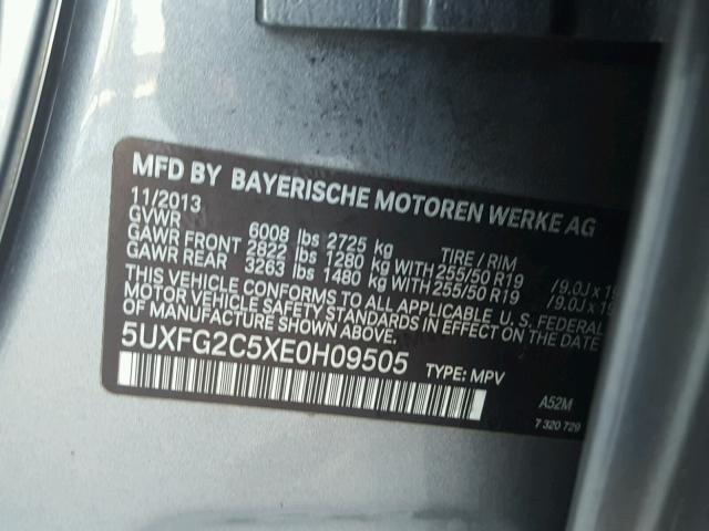 5UXFG2C5XE0H09505 - 2014 BMW X6 XDRIVE3 GRAY photo 10