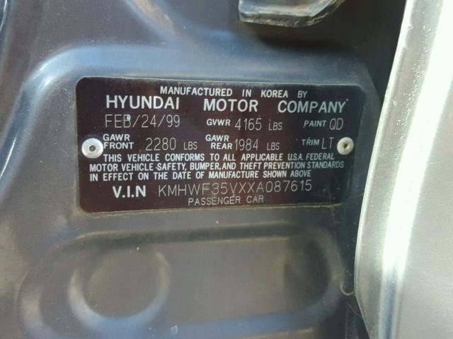 KMHWF35VXXA087615 - 1999 HYUNDAI SONATA GLS GRAY photo 10