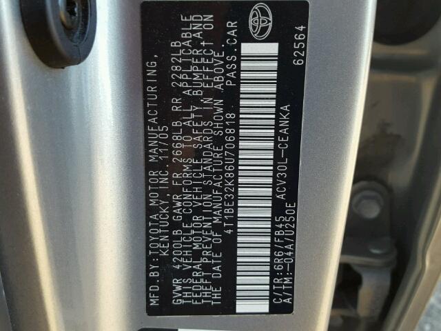 4T1BE32K86U706818 - 2006 TOYOTA CAMRY LE SILVER photo 10