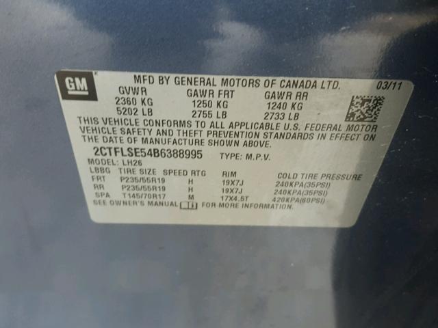 2CTFLSE54B6388995 - 2011 GMC TERRAIN SL BLUE photo 10