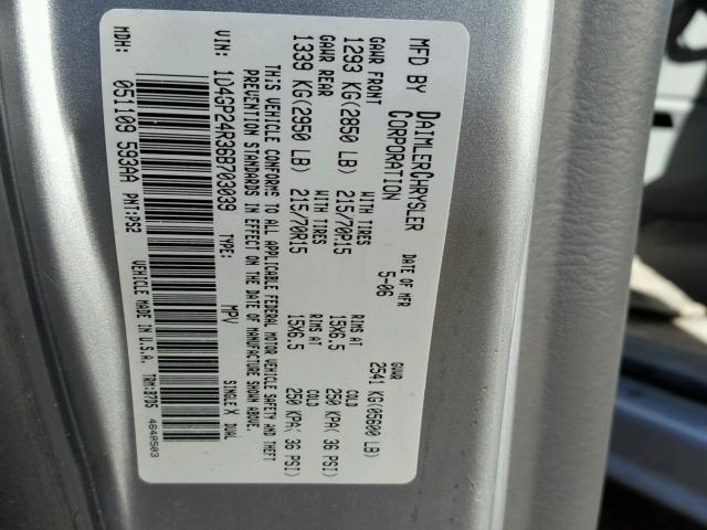 1D4GP24R36B703039 - 2006 DODGE GRAND CARA SILVER photo 10