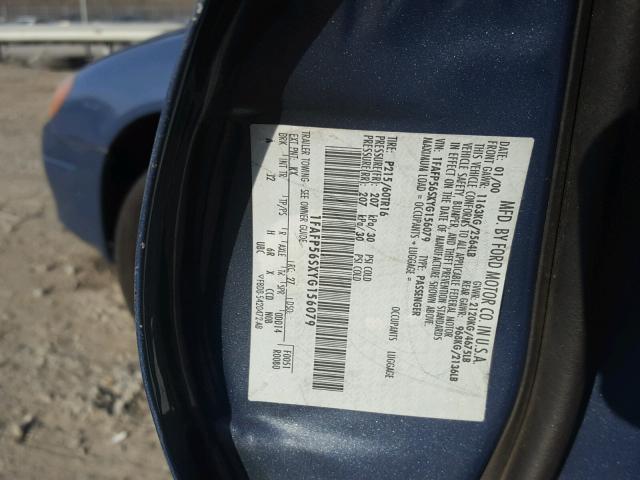 1FAFP56SXYG156079 - 2000 FORD TAURUS SEL BLUE photo 10