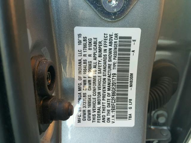 19XFC2F86GE201719 - 2016 HONDA CIVIC EX 银色 照片 10