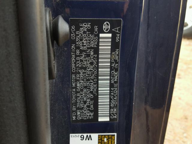 JTKDE167760129514 - 2006 TOYOTA SCION TC 蓝色 照片 10