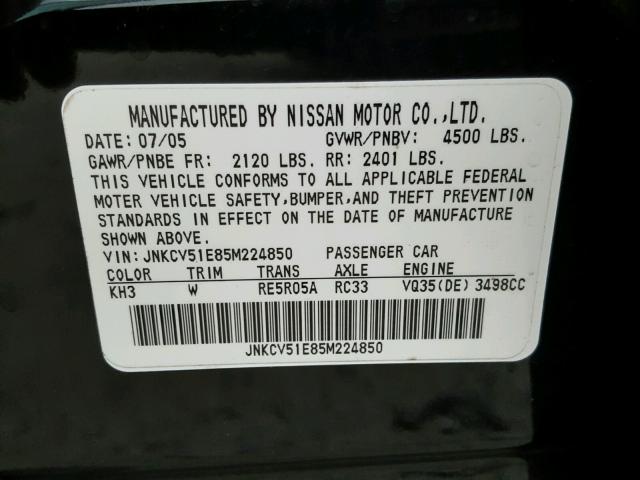 JNKCV51E85M224850 - 2005 INFINITI G35 BLACK photo 10