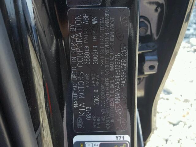 KNAFX4A64E5136218 - 2014 KIA FORTE LX BLACK photo 10