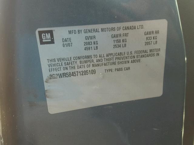 2G2WR584571205109 - 2007 PONTIAC GRAND PRIX GRAY photo 10