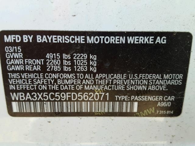 WBA3X5C59FD562071 - 2015 BMW 328 XIGT WHITE photo 10