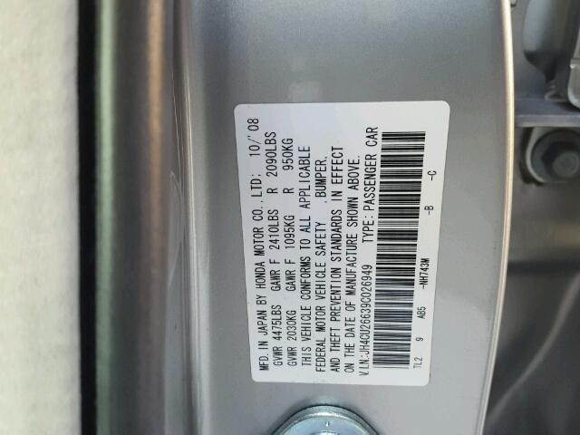 JH4CU26639C026949 - 2009 ACURA TSX SILVER photo 10