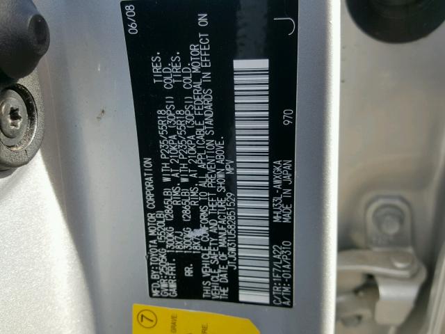 JTJGW31U582851529 - 2008 LEXUS RX 400H SILVER photo 10