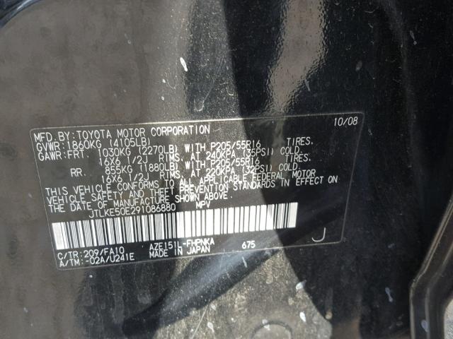 JTLKE50E291086880 - 2009 TOYOTA SCION XB BLACK photo 10