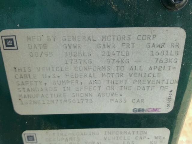 1G2NE12M7TM501773 - 1996 PONTIAC GRAND AM S მწვანე ფოტო 10