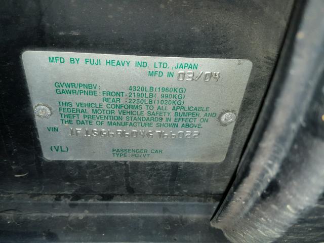 JF1SG69604G766022 - 2004 SUBARU FORESTER 2 BLACK photo 10