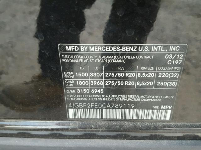 4JGBF2FE0CA789119 - 2012 MERCEDES-BENZ GL 350 BLU BLACK photo 10