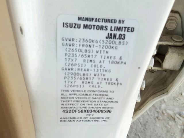 4S2DF58X034600596 - 2003 ISUZU AXIOM XS Ağ foto 10