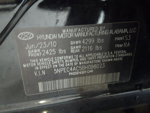 5NPEC4AC5BH098073 - 2011 HYUNDAI SONATA SE BLACK photo 10