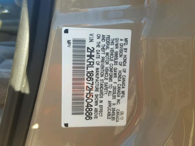 2HKRL18672H504886 - 2002 HONDA ODYSSEY EX TAN photo 10