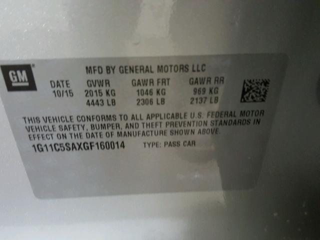 1G11C5SAXGF160014 - 2016 CHEVROLET MALIBU LIM 银色 照片 10