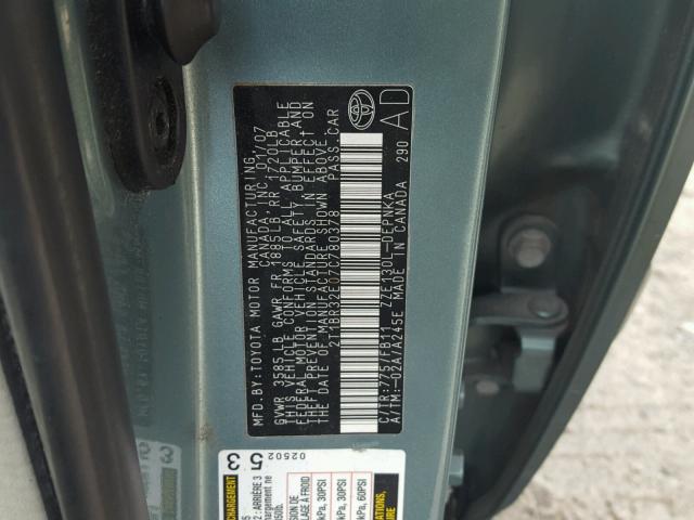 2T1BR32E07C780378 - 2007 TOYOTA COROLLA CE TEAL photo 10