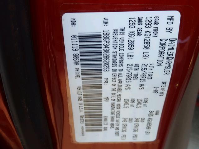 1B8GP34302B620253 - 2002 DODGE GRAND CARA RED photo 10